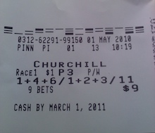 Winning Pick 3 Ticket on Derby Day at Churchill Downs